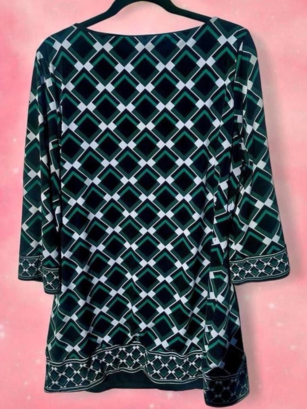 White House Black Market Green Black & White Geometric Tunic - Picture 2 of 4